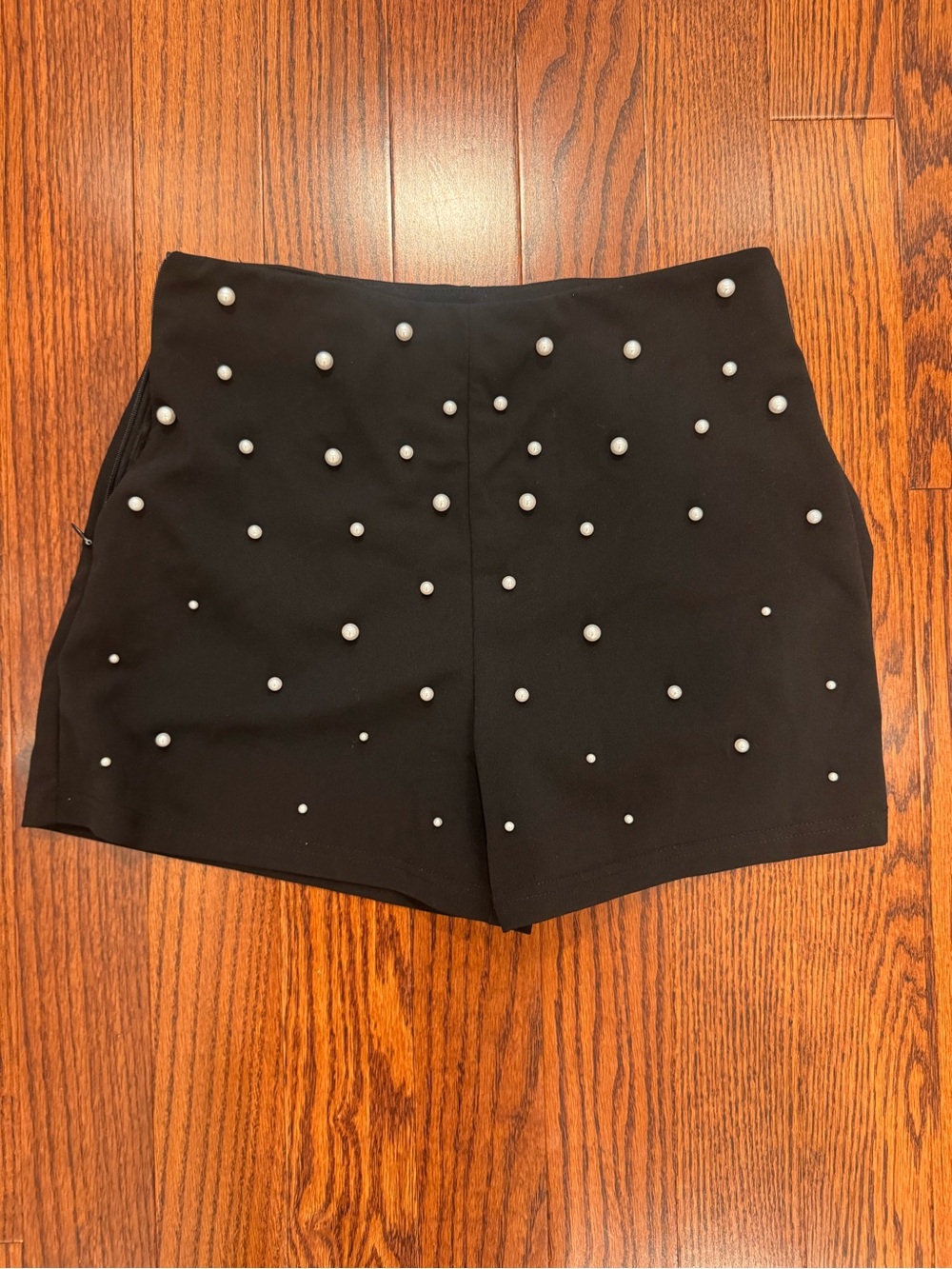 SHEIN Black High-Waist Shorts with Pearls